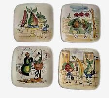 Vintage Set of 4 Hand Painted Italy Porcelain Anthropomorphic Fruit Plates MCM picture