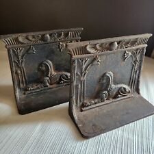 Set of 1920s Egyptian Revival Art Deco Sphinx Cast Iron Bookends picture