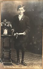 RPPC Young Boy Poses with Diploma Antique Real Photo Postcard c1910 picture
