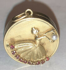 Rare Antique 14k Gold Ballerina Ruby & Pearl Winding Music Box Pendant Working picture