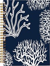 NEGIGA Vintage Ocean Sea Fan Coral Pattern Navy Blue Lined Spiral  picture