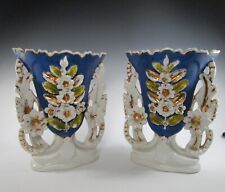 Antique Christian Fisher Pirkenhammer Porcelain  Blue Gilt Floral Vases Pair 688 picture
