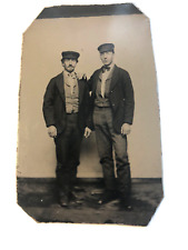 Two Young Men, Flat Hats, c1870s Tin Type Photo, #2414 picture