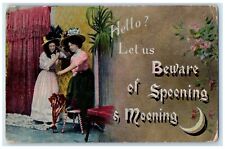 1908 Woman Telephone Beware Of Spooning & Mooning Omaha Nebraska NE Postcard picture