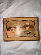 Rare VTG Wooden Puzzle Inlay Box Japan Japanese Mt. Fuji Scottie Dogs Scenes picture