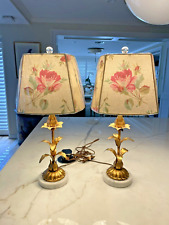 Pair Vintage Mid Century ITALIAN Gilt Metal Table Lamps Floral picture