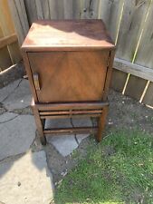 ANTIQUE VINTAGE Wooden Smoking Stand Side Table Tobacco Humidor Copper Lined picture