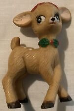 Vintage Christmas Miniature Reindeer Poinsettia Holly Berries Hard Plastic 3.5” picture