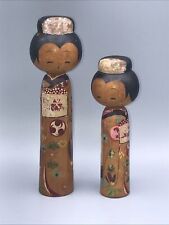 Set Kokeshi Dolls Japan Vintage 6.0” & 4.75”.  Matching.  Magnificent. picture
