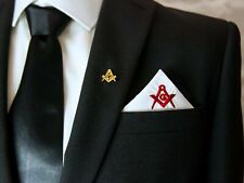Masonic Plain White Pocket Square with Red embroidered Freemasons SC&G picture