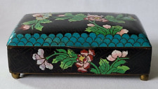 Vintage Chinese Enameled Cloisonne Brass Footed Trinket / Cigarette Box Floral picture