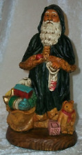 Victorian Father Christmas Figurine Faux Carved Wood Vintage Green Santa Claus picture