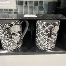 222 Fifth HALLOWEEN SKULLS Mugs Poison Danger Set of 2 new in box picture