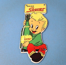 Vintage Squirt Soda Boy Sign - Gas Pump Wall Service Sales Porcelain Sign picture
