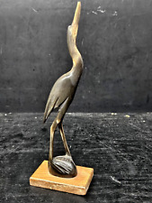 VTG MCM Crane Egret Heron Hand Carved Horn Wood Base Bird Aviary Art 8