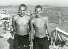 Shirtless Handsome young men bulge beach trunks gay vtg photo picture