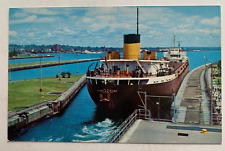1957 MI Postcard Sault Ste Marie Freighter Ship Sparrows Point MacArthur Lock picture