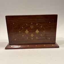Vintage Wood Wooden 2 Deck Playing Card Holder Box with Brass Inlay Estate Find picture