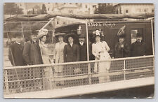 RPPC Real Photo Postcard Europe Train Station 1910 Wealthy Couples Hats Mustache picture