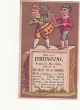 MRs S E Hemingway Human Hair Goods Providence RI Snare Drum Vict Card c1880s picture