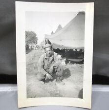 Vintage 1940s WWII World War 2 Photo Tired Soldier Military Smoking Mess Tent picture