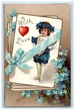 1907 Valentine With Love Clapsaddle (?) Little Girl Heart Flowers Postcard picture