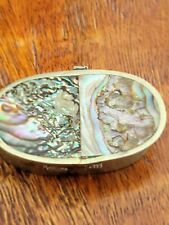 Trinket or Pill Box Vintage Alpaca Mexico with Abalone Shell Lid and Latch picture