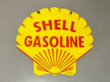 VINTAGE 25” SHELL DOUBLE SIDED PORCELAIN SIGN CAR GAS TRUCK GASOLINE OIL picture