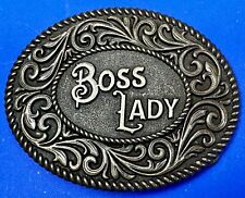 Boss Lady Western Flower Swirl  Vintage Oval Cowgirls Belt Buckle picture