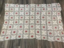 Vintage 60's 70's Handmade Crochet Table Cloth 82 X 55 Raised Roses picture