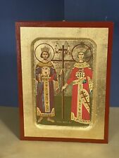 SAINTS CONSTANTINE AND HELEN, WOODEN ICON, CARVED WITH GOLD LEAVES 6x8 Inches picture