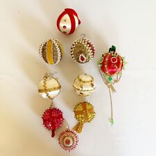 Vintage Handmade Satin Christmas Ornament Beaded Sequins Beads Red Pink Gold Lot picture