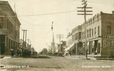 1908 Caledonia Houston Minnesota Kingston Street View RPPC Photo Postcard picture