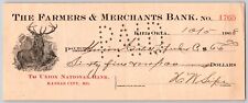 Kiel, Oklahoma 1908 Farmers and Merchants Bank Check w/ Buck Vignette - Scarce picture
