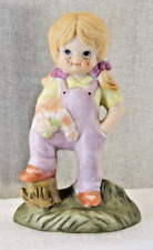 HOMCO Home Interior Girl w/ Pigtails and Boquete of Flowers Porcelain Figurine picture