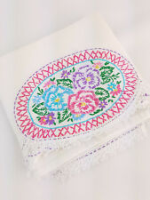 Vintage One Pillowcase Handmade Embroidered Flowers Lace Blue Pink Purple picture