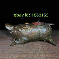 8.7″ Collect China old copper bronze carved Wild boar pig Statue incense burner picture