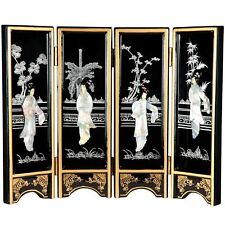 Oriental Furniture Mini Lacquer Screens - Black Mother of Pearl Ladies picture