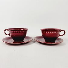 2 Vintage Rodeo by Universal Rop Teacup & Saucer Sets Red Rope Pattern picture