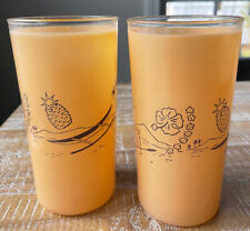 Vtg Rare Benner Siesta Ware Orange Frosted Tumblers Glasses Hawaiian Tiki Design picture
