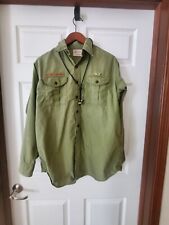 Vtg Boy Scouts BSA Olive Green Long Sleeve official Uniform Shirt With 2 Patches picture