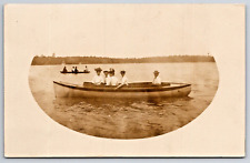 Postcard RPPC Rowboats On Lake Men Women Dress Hats Ties Happy Gathering A08 picture