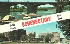 View of Buildings, Cars And Boats, Hello From Schenectady, New York Postcard picture