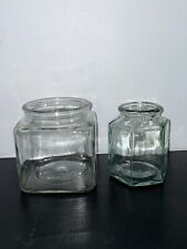 Lot of 2 Vintage Green Tint Glass Containers Vase. No Lids. Good Condition. Used picture