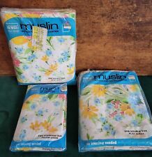 2 Vintage New Old Stock NOS Vintage Floral Full Flat Sheet & 2 Pillowcase UNUSED picture