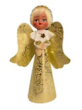 Vintage Angel Christmas Tree Topper Plastic Doll Head Cardboard Dress Blonde picture