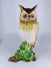 Vintage Italian Glazed Pottery Hand Painted Owl on Limb Sculpture Figurine picture