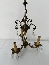 Antique French Ornate Brass 3-Arm Crystal Chandelier 13” Diameter x 17.5” Height picture