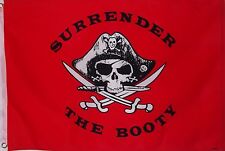2 x 3 feet polyester RED SKULL AND CROSS BONES PIRATE FLAG - SURRENDER THE BOOTY picture