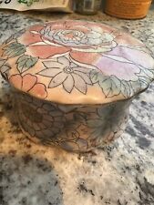 Vintage Chinese Floral Chinoiserie Pink Porcelain Trinket Keepsake Lidded Box picture